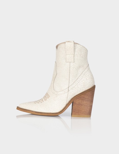 Botin Texano Trixie Cuero Craquelado Beige