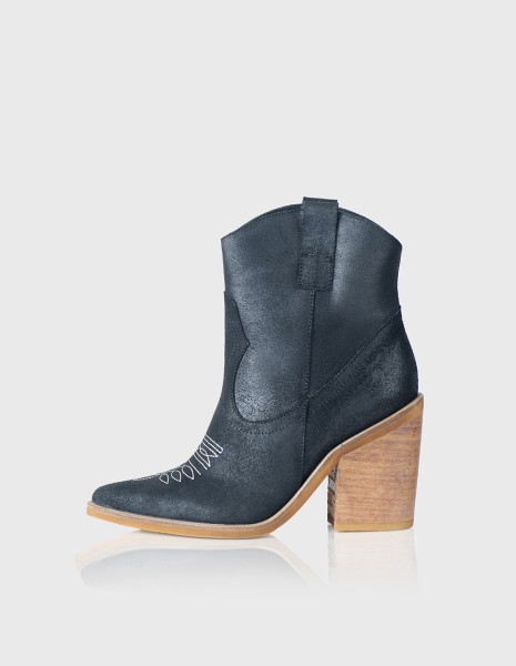 Botin Texano Trixie Cuero Craquelado Negro