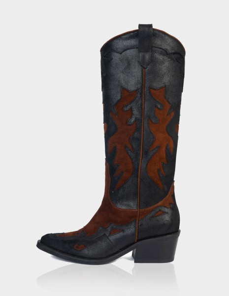 Bota Texana Dakota Cuero Negro * Canela