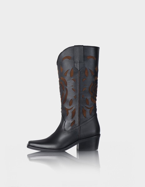 Bota Texana Queenrose Negro * Canela