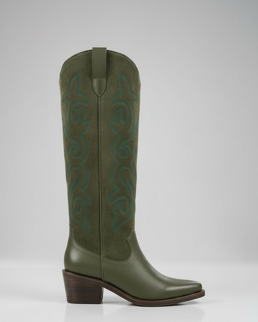 Texana Jess Cuero X Gamuza Verde Oliva