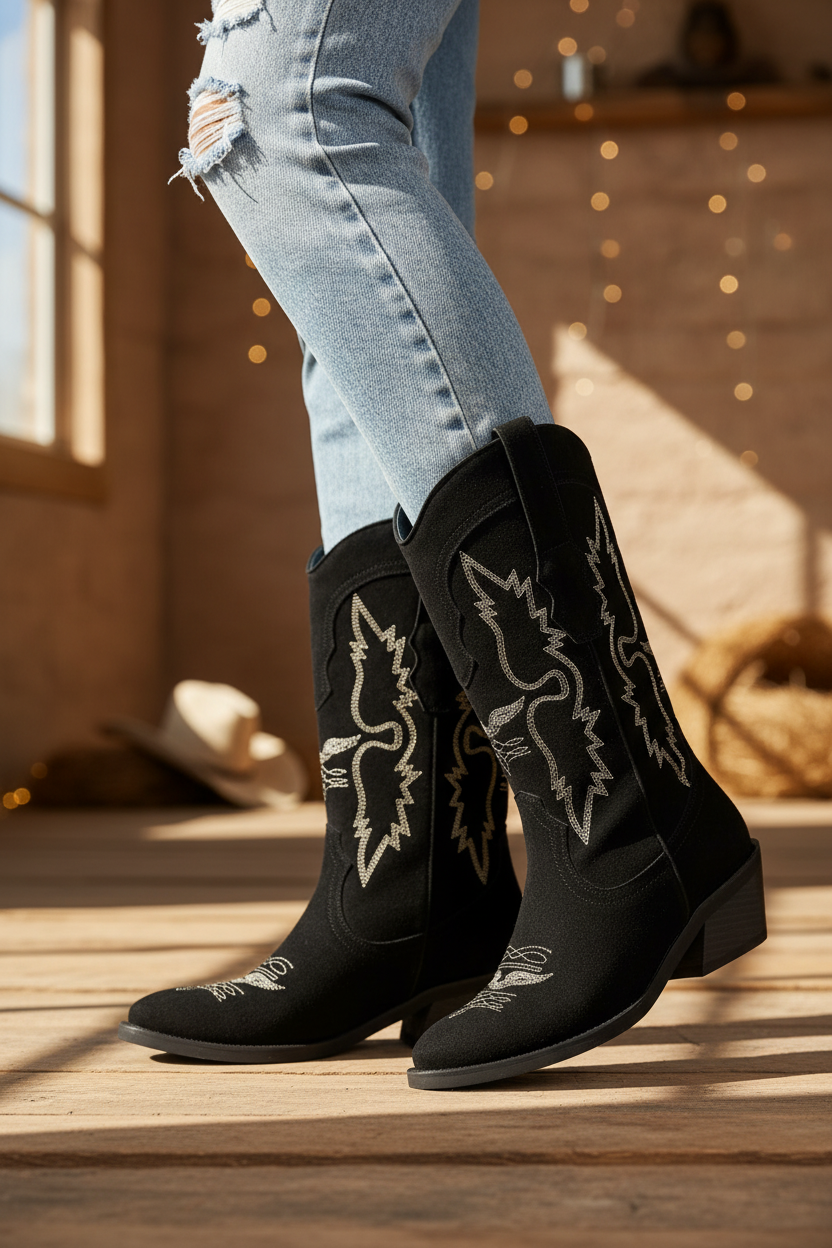 Texana Alada Gamuza Negro