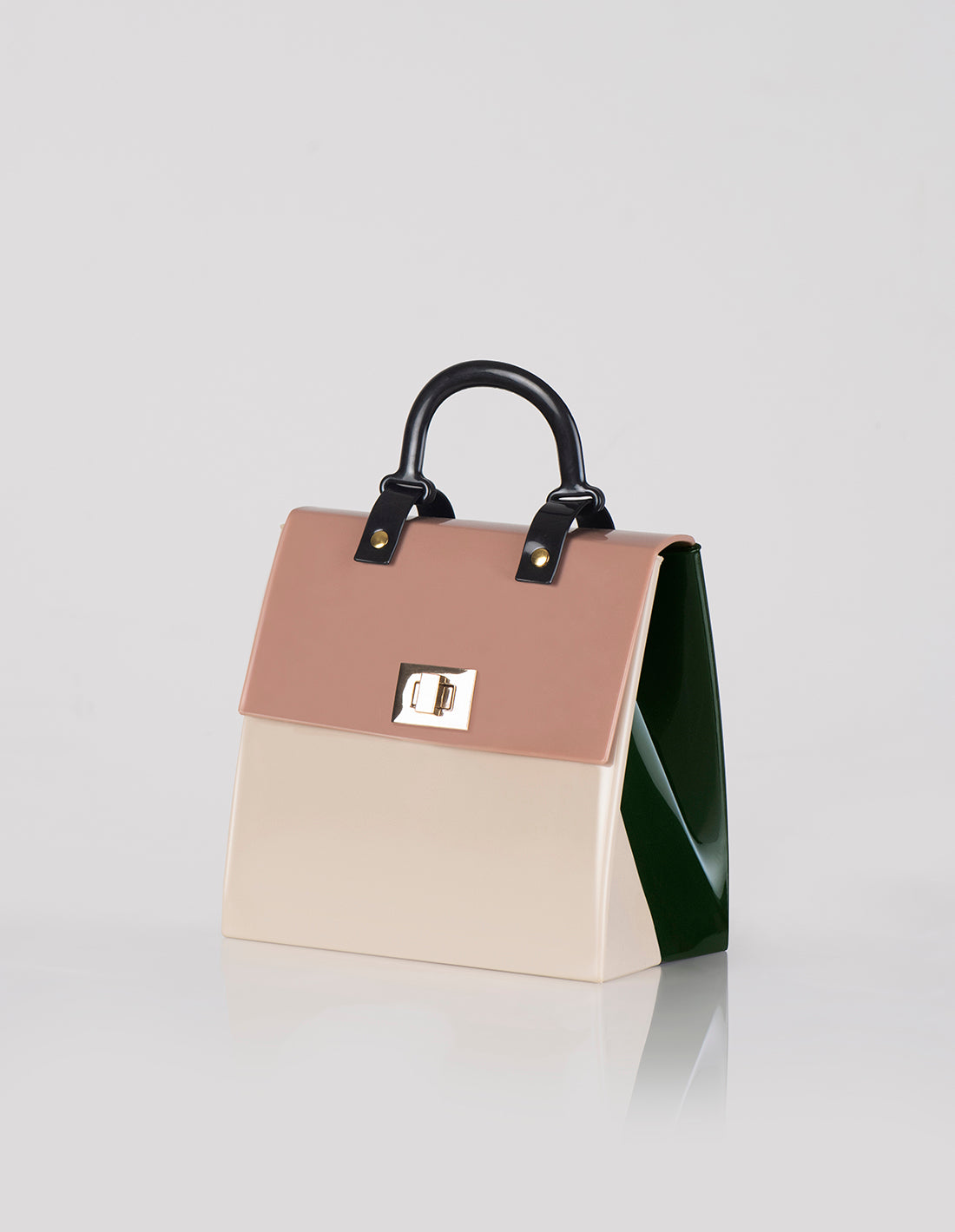 Bolso Cofre en Caucho Verde x Beige