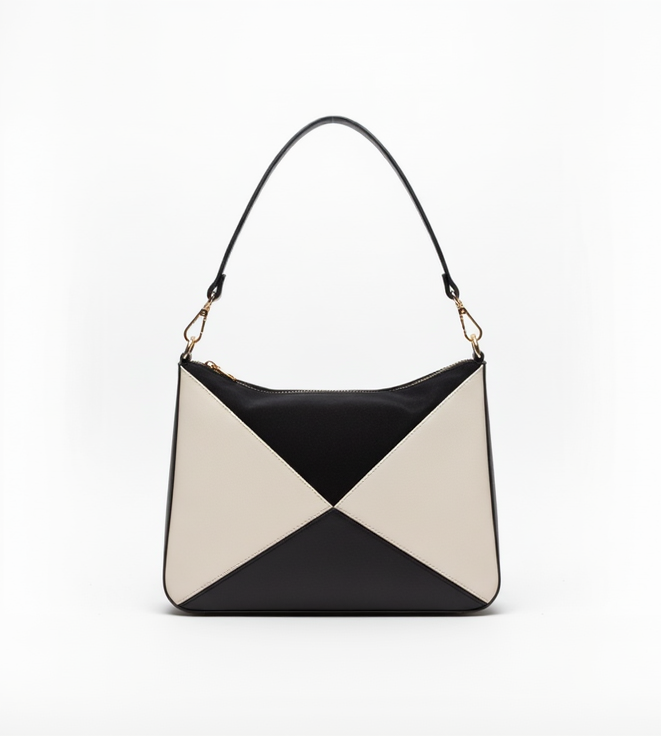 BOLSO TRIANGOLI NEGRO X BEIGE