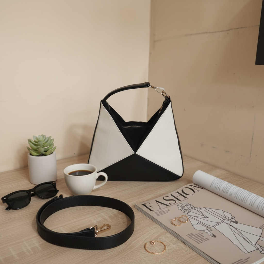 BOLSO TRIANGOLI NEGRO X BEIGE