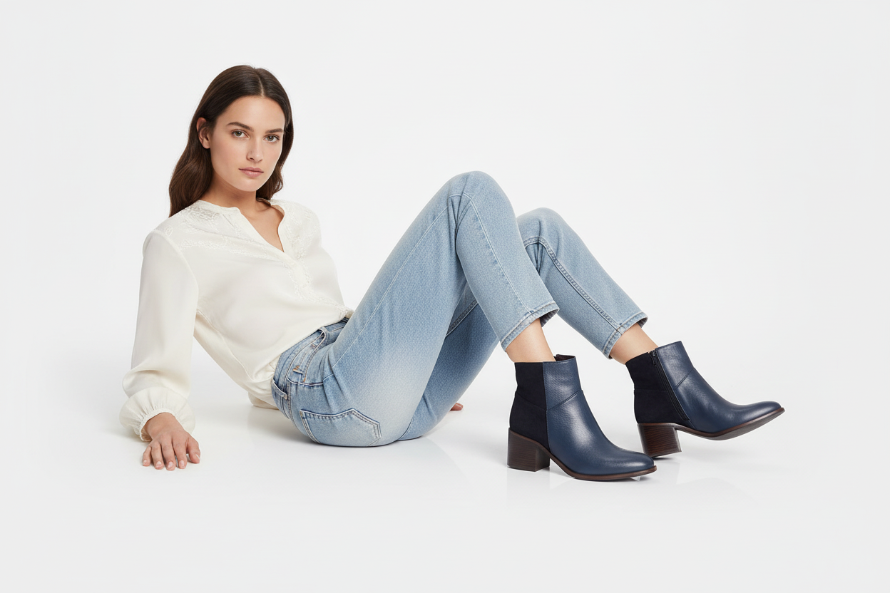Botin Bianca Cuero Azul