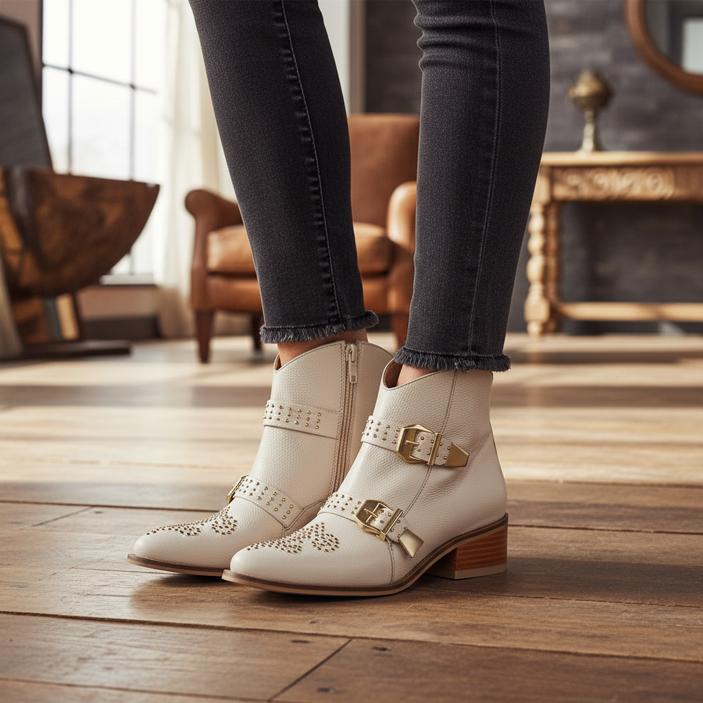 Botin Cizma Cuero Beige