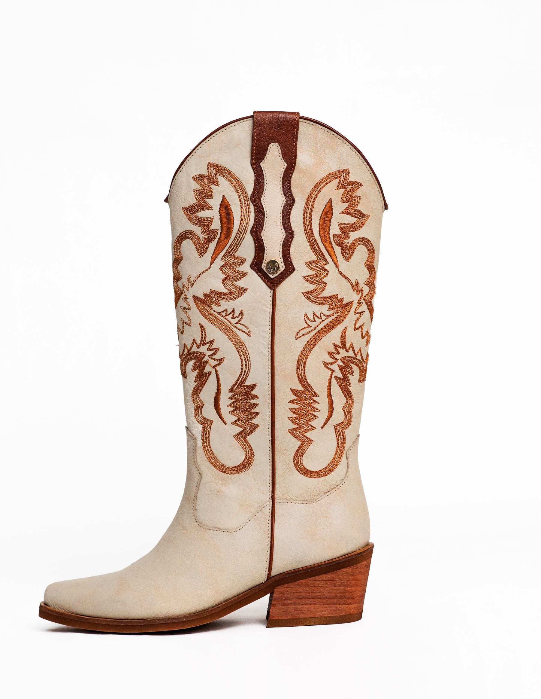 Bota Texana Devi Cuero Craquelado Beige