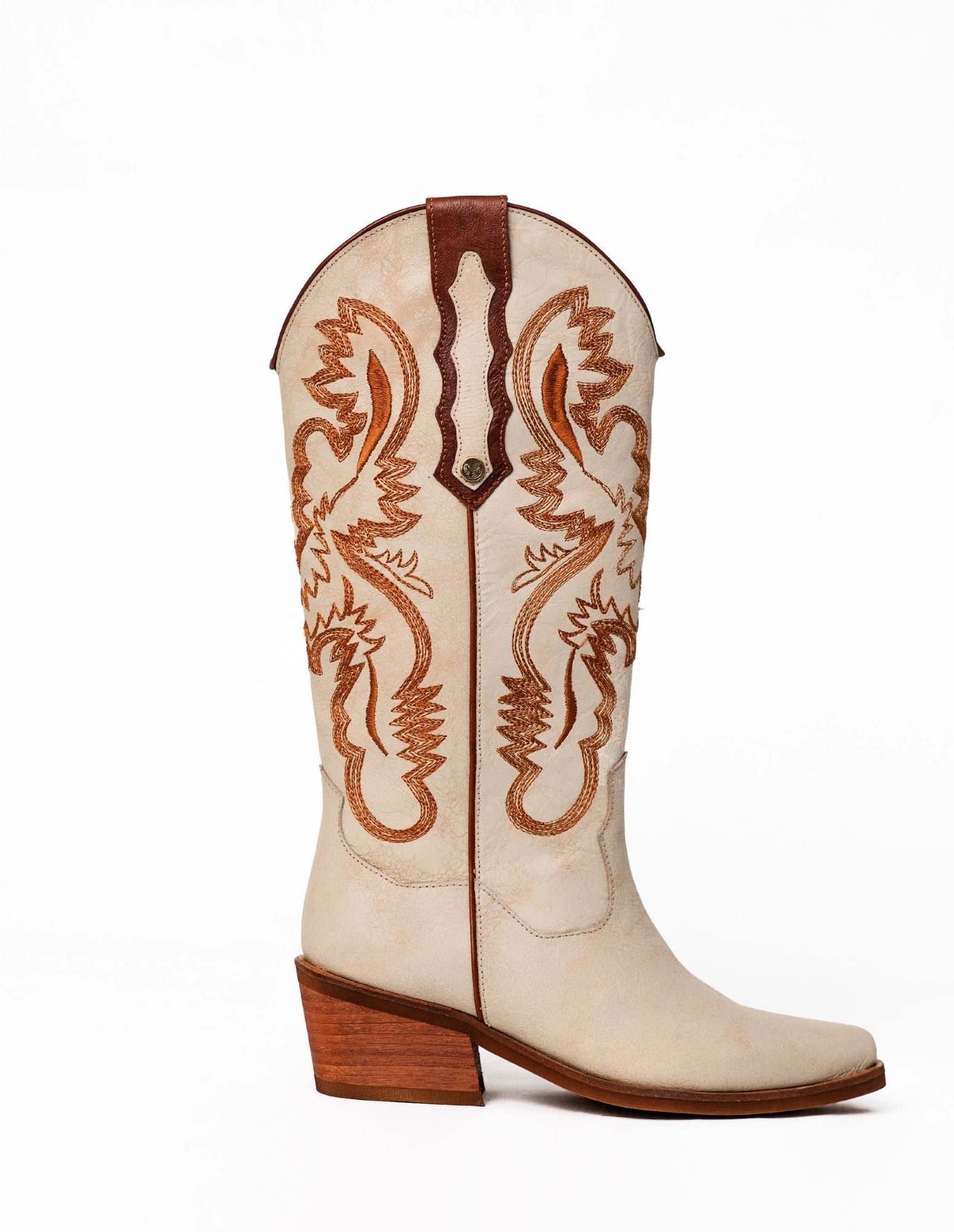 Bota Texana Devi Cuero Craquelado Beige