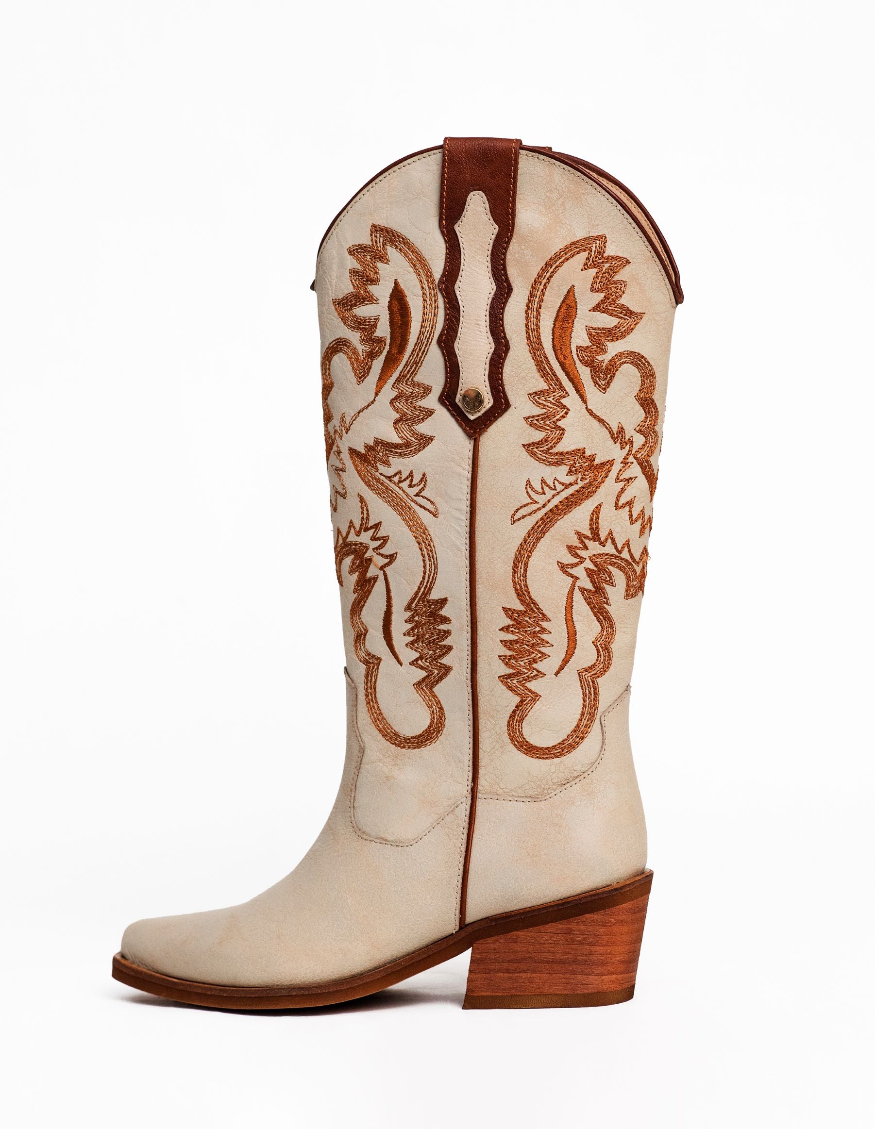Bota Texana Devi Cuero Craquelado Beige