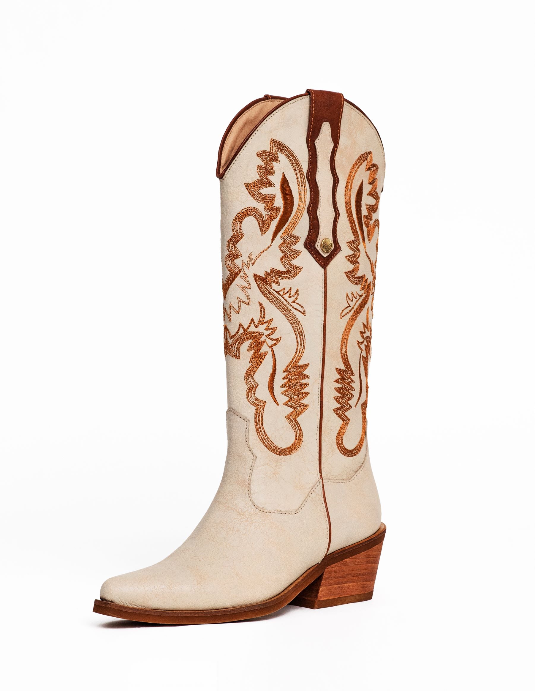 Bota Texana Devi Cuero Craquelado Beige