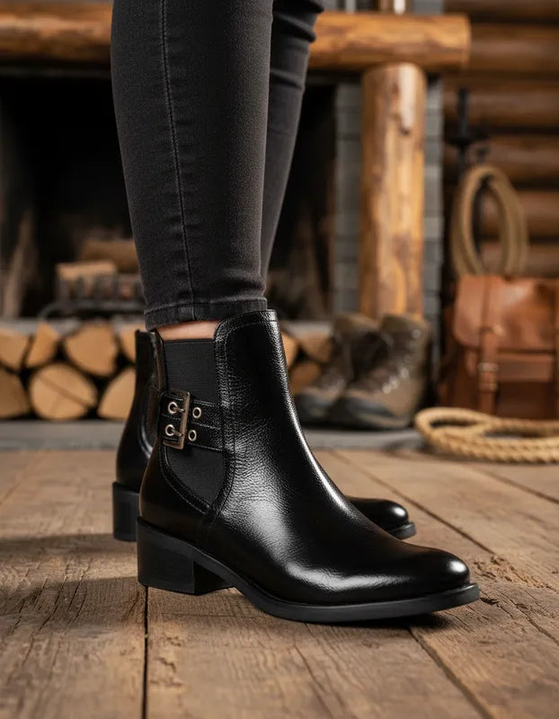 Botin Eden Cuero Brillanil Negro