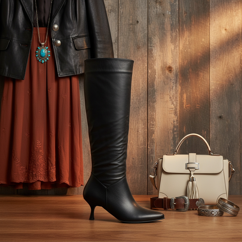 Bota Slouchy Franca cuero negro