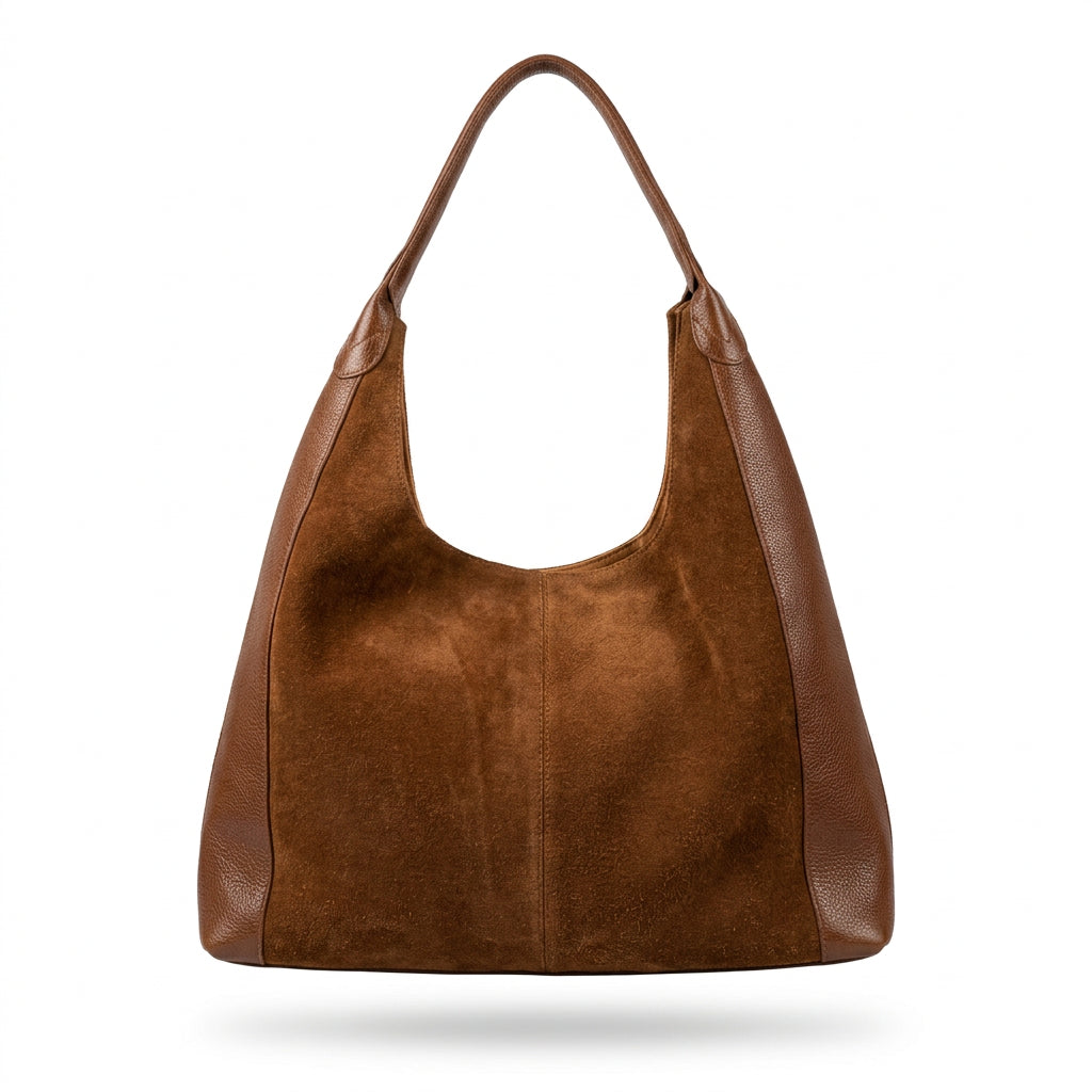 Bolso de hombro tono miel, vista frontal con hebilla
