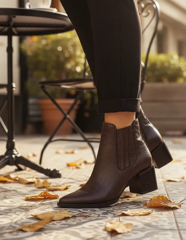 Botin Lisboa en cuero croco Cafe