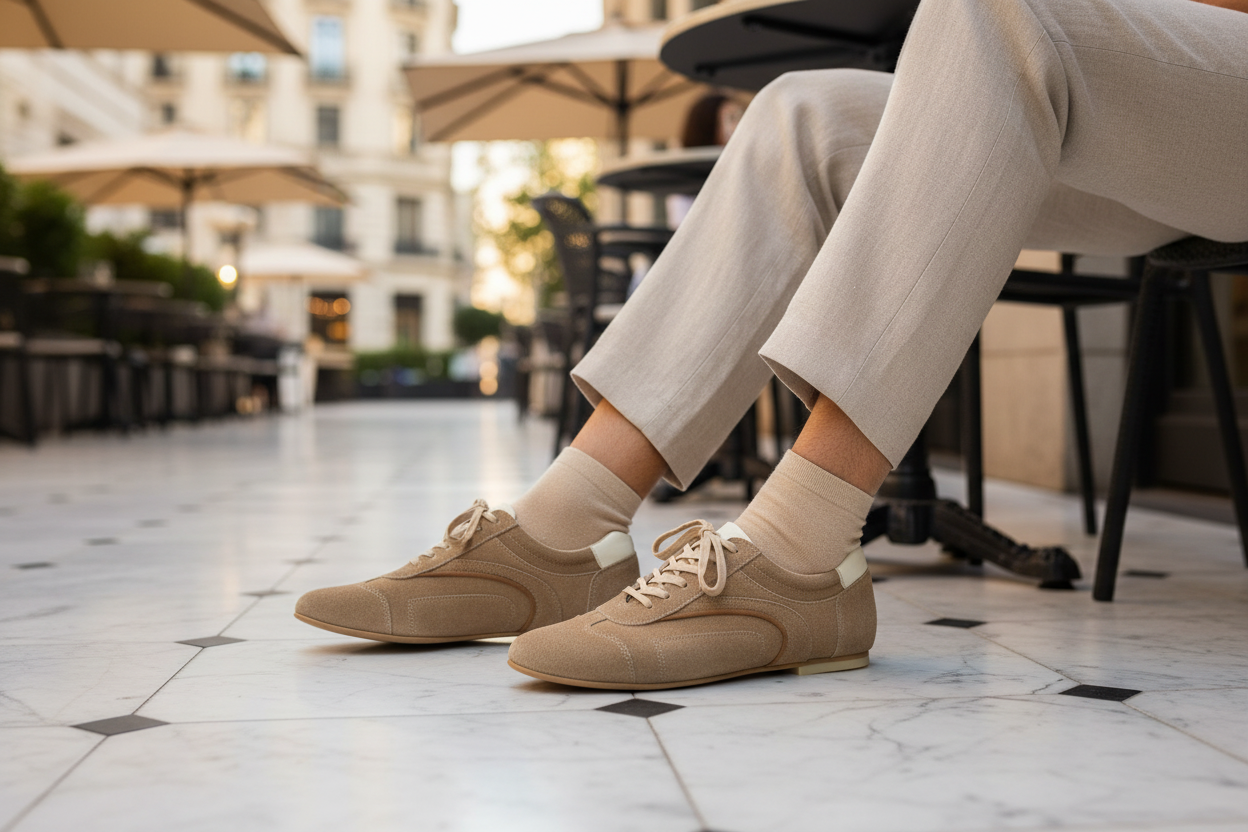 Mia Sneaker Gamuza Almendra Beige