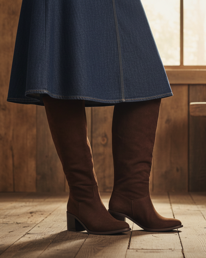 Bota Slouchy Sante Cuero Ante Cafe
