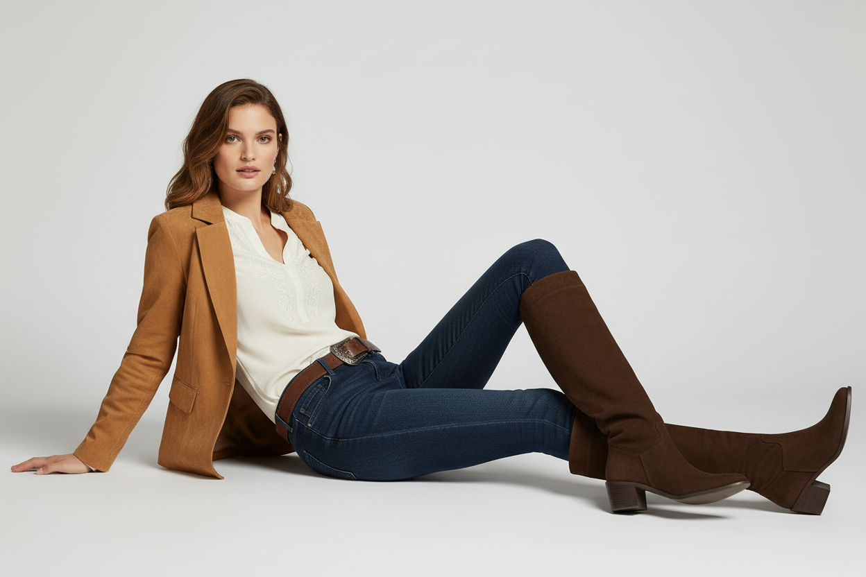Bota Slouchy Sante Cuero Ante Cafe