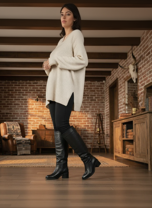 Bota Slouchy Sante Cuero negro