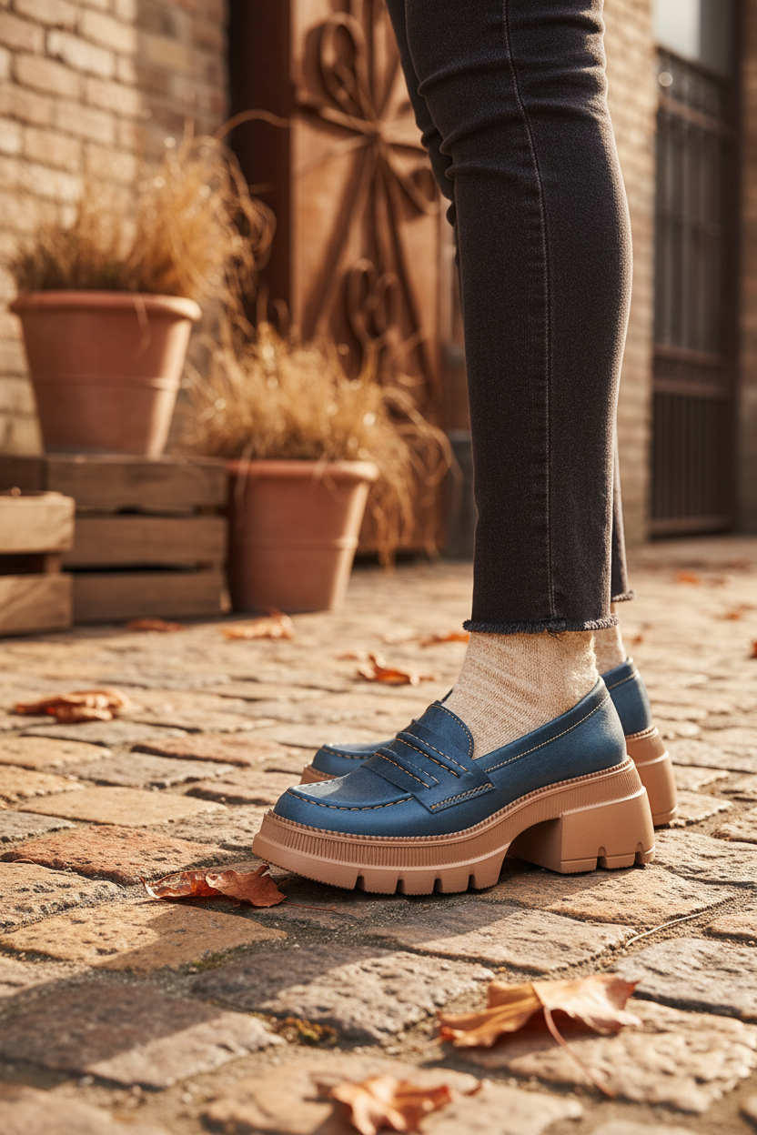 Mocasin Zamora Cuero Azul