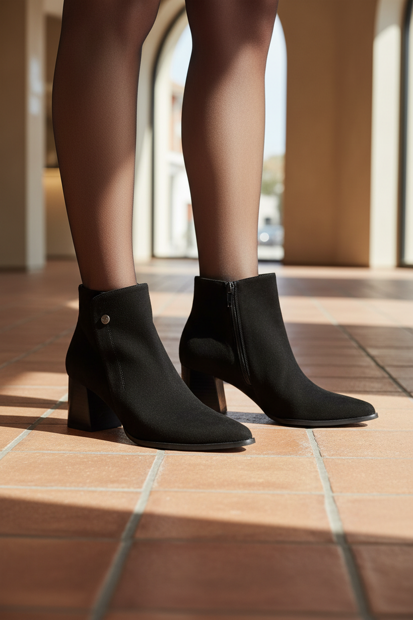 Botin Lihana Cuero Ante Negro