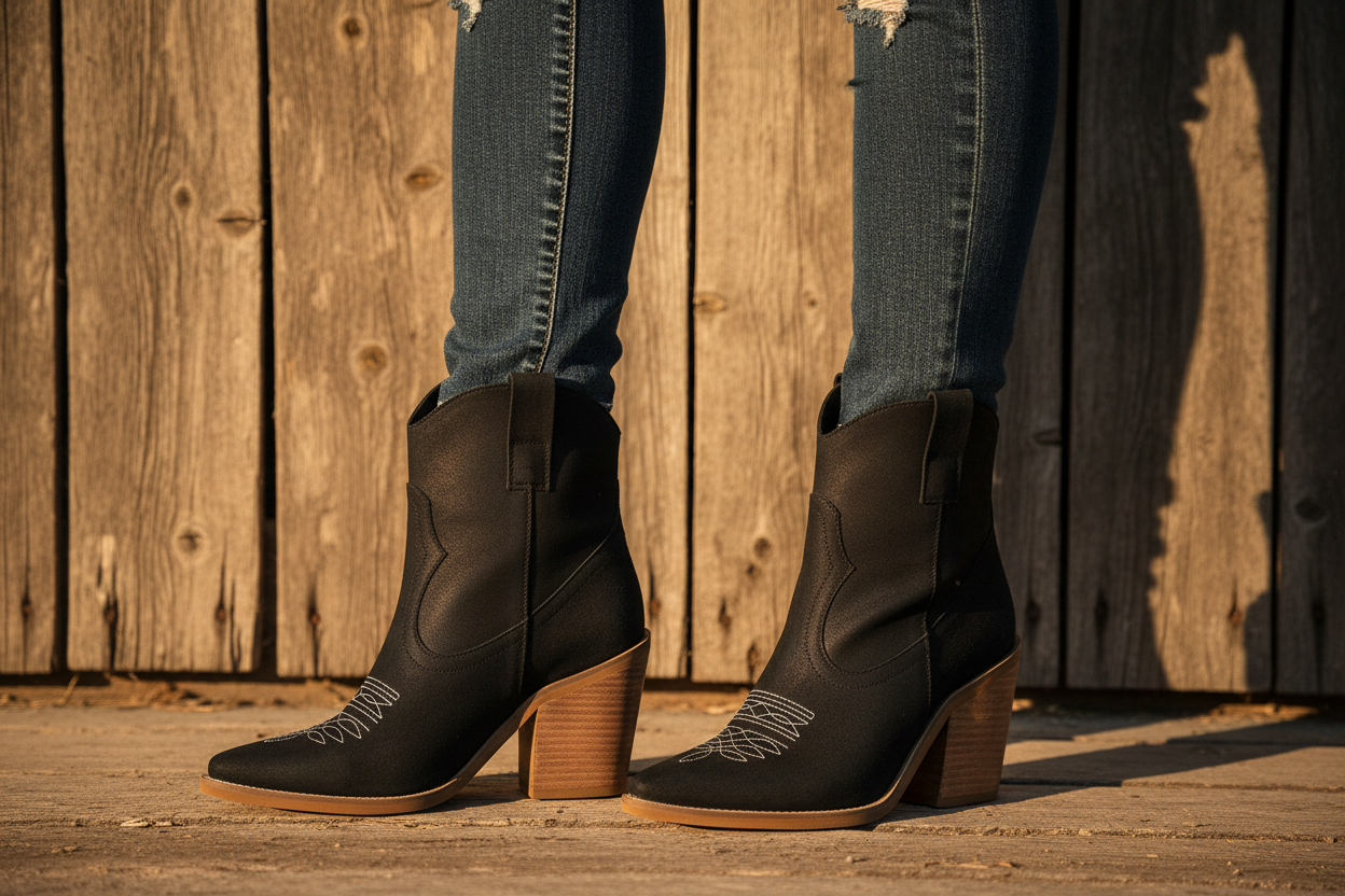 Texana Trixie Cuero Craquelado Negro