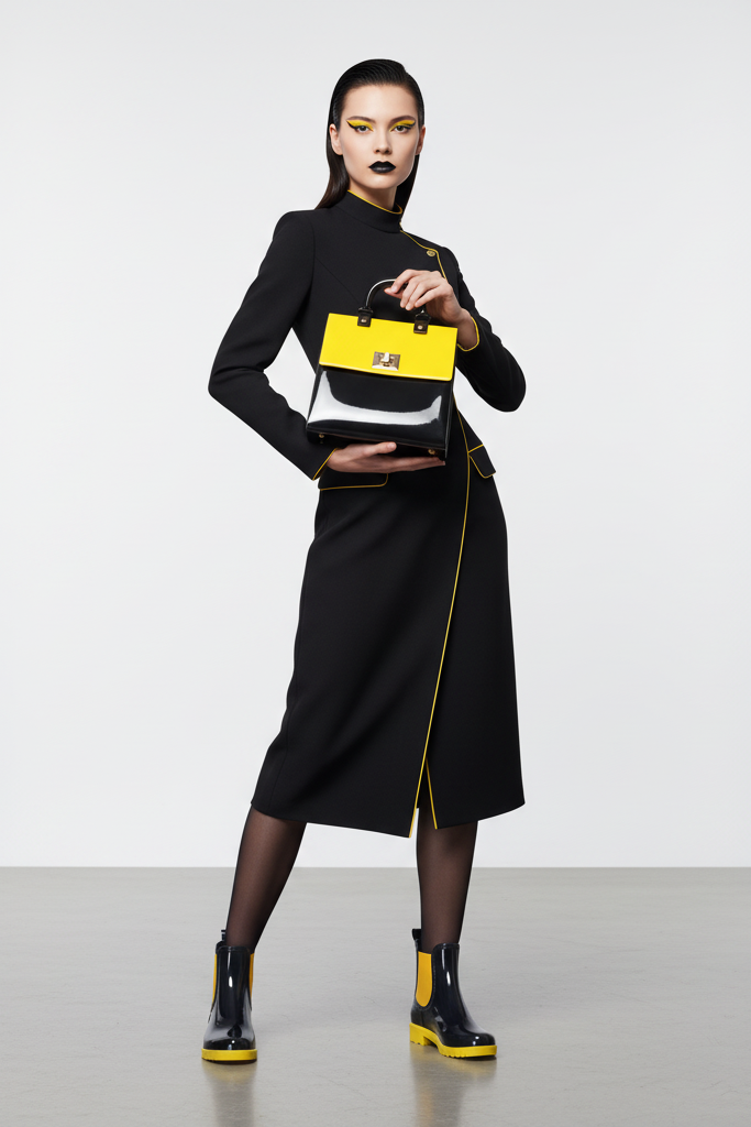 Bolso Cofre en Caucho Negro x Amarillo