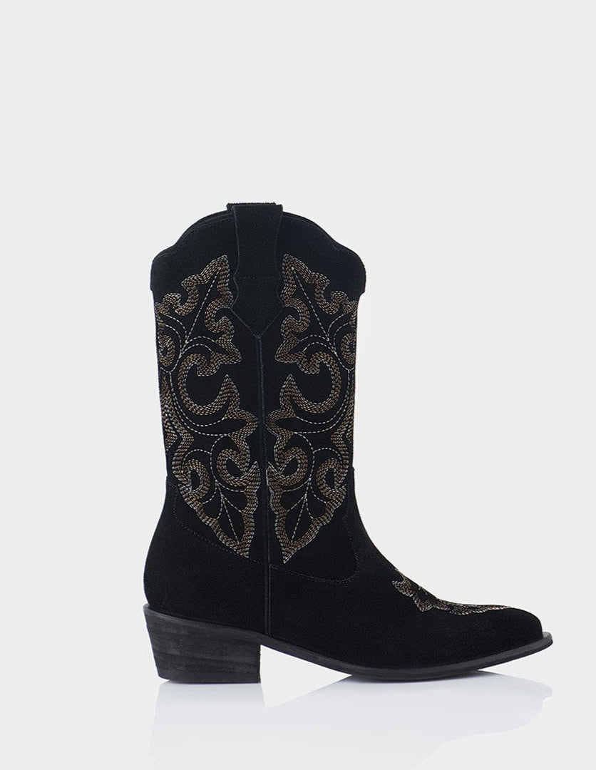 Texana Amber Cuero Gamuza Negro