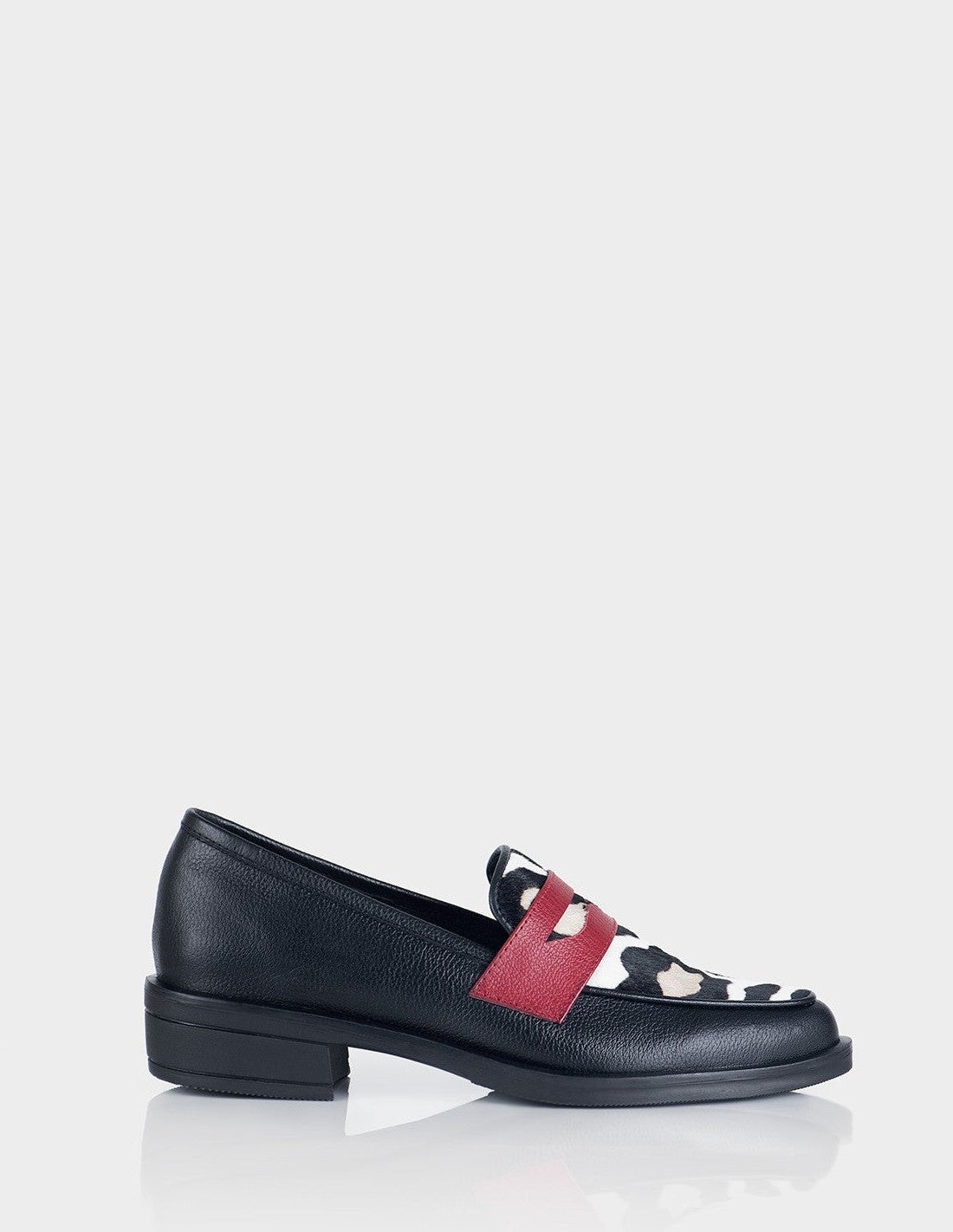 Mocasin Preston Vaca X Cuero Negro X Rojo
